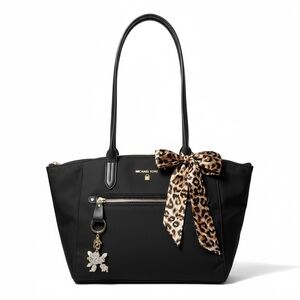 Michael Kors Kelsey Black Zip Top Nylon Handbag with Saffiano Leather Trim NWOT